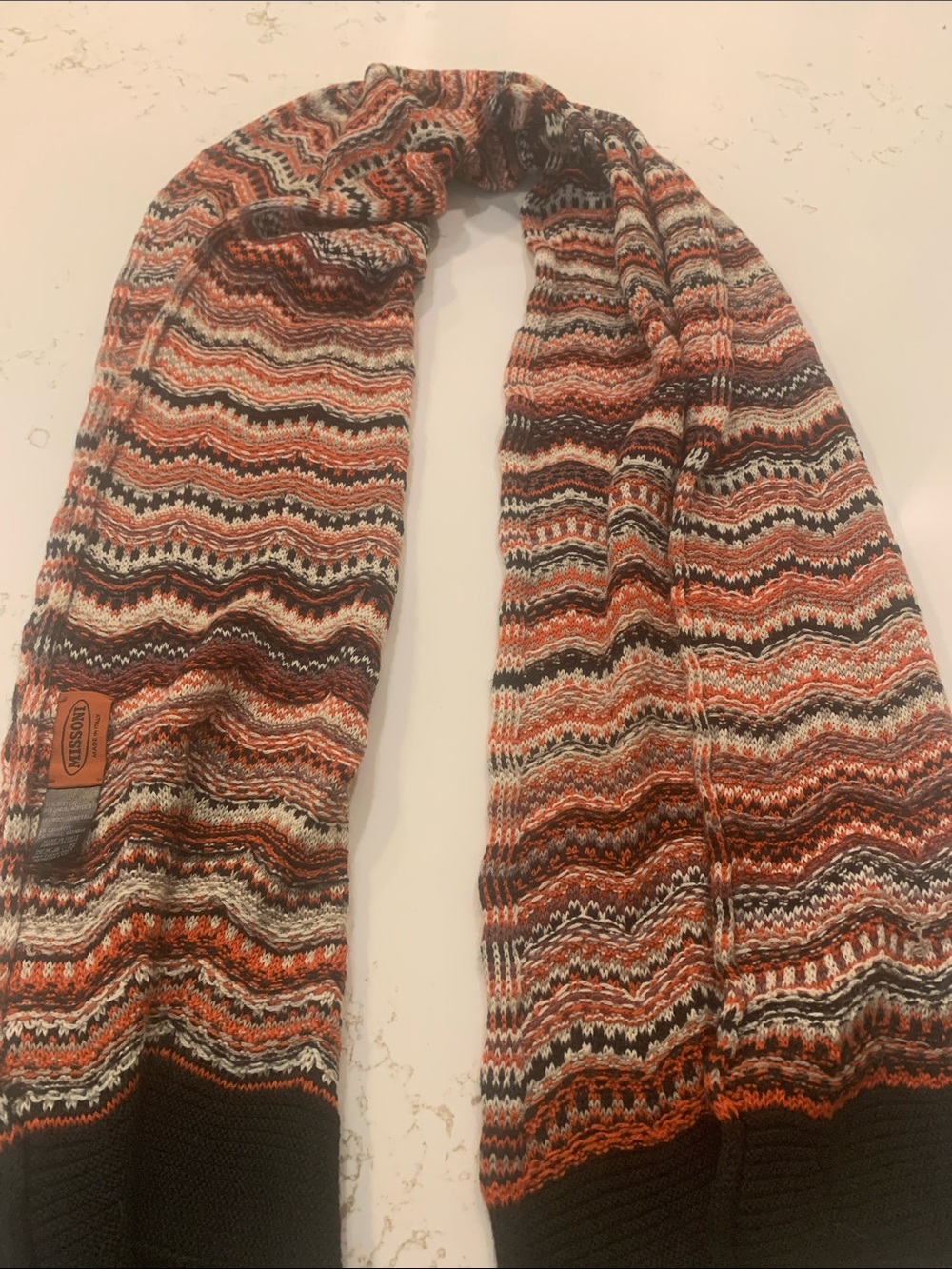 Missoni Orange Brown Cream Patterned Knit Scarf